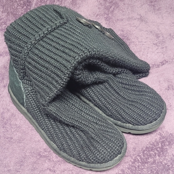 UGG Australia Classic Cardy Sweater Knit Tall Foldover Black Boots US Womens 9 - Picture 4 of 8